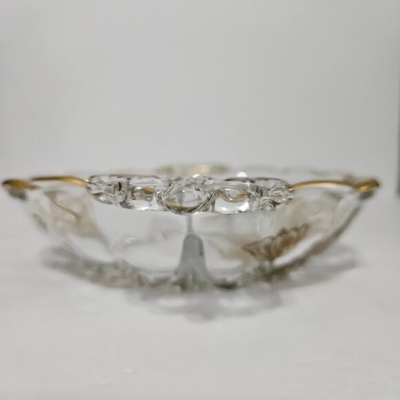Vtg Martinsville Janice Divided Candy/Relish Dish Gold Wildflower Overlay Glass - Picture 8 of 9